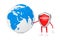 Cute Cartoon Red Metal Medical Shield Mascot Person Character with Quarantine Sign and Earth Globe. 3d Rendering