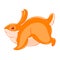 Cute cartoon red rabbit runs away.