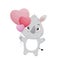 Cute cartoon rhinoceros character holding balloons.Valentine s day card design. Vector illustration