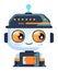 Cute cartoon robot with large eyes and cheerful smile. Modern friendly robot character, technology theme vector