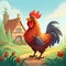 Cute Cartoon Rooster on Farm. Generative AI