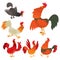 Cute cartoon rooster vector illustration chicken farm animal agriculture domestic bird character.