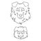 Cute cartoon rough collie dog and puppy faces monochrome vector clipart. Pedigree kennel sheepdog lineart. Purebred