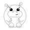 Cute cartoon round Hippo. Draw illustration in black and white