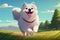 Cute cartoon samoyed husky dog anime plays, runs and smiles