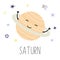 Cute cartoon Saturn, planet, vector character, Solar system.