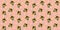 Cute cartoon seamless pattern of a baby giraffe muzzles with ruddy pink cheeks, protruding tongues, white circles on a pink backgr