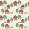 Cute cartoon Seamless  pattern. Baby hand drawn house, bush, fence, tree. Doodle graphic illustration