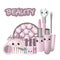 Cute cartoon set with kawaii cosmetics and girls beauty accessories - face cream, perfume, woman stuff concept,  flat