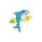 Cute cartoon shark holding a surfing board, funny surfer fish character