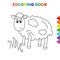 Cute cartoon sheep eating grass coloring book for kids. black and white vector illustration for coloring book. sheep eating grass
