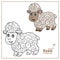 Cute cartoon sheep with fluffy fur color and outlined on a white background  for coloring page