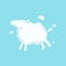 Cute cartoon sheep in form of white fluffy cloud. Silhouette of domestic animal. Flat vector design for greeting card