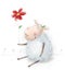 Cute cartoon sheep with the red flower. Valentines greeting card. Happy birthday card. Mothers day card.Congratulations.