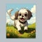 Cute Cartoon Shih Tzu Running in Meadow. Generative AI