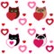 Cute cartoon siamese black brown cats and pink red hearts on white background valentine day vector seamless pattern