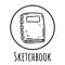 Cute cartoon sketchbook doodle image logo. Media highlights graphic symbol