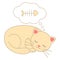 Cute cartoon sleeping cat dreaming fish bone illustration isolated on white background