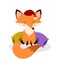 Cute cartoon sleepy fox on the pillows.