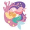 Cute cartoon sleepy pink haired mermaid vector illustration