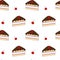 Cute cartoon slice cake with cherry seamless pattern background illustration