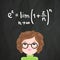 Cute cartoon smart girl and math formula