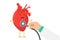 Cute cartoon smiling healthy heart character happy emoji emotion and hand holding stethoscope check rate. Funny