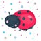 Cute cartoon smiling ladybug. Red with dots adorable funny insect for baby design. Beautiful kind animal. Vector