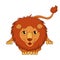 Cute cartoon smiling lion lying with fluffy mane