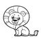 Cute cartoon smiling lion sit on hind legs outlined for coloring on a white