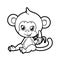 Cute cartoon smiling monkey with banana outlined for coloring on a white