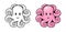 Cute cartoon smiling octopus. Black and white and colored variants