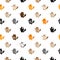 Cute cartoon smiling orange grey brown black cats on white background kids vector seamless pattern