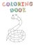 Cute cartoon snake character, contour vector illustration for coloring book in simple style.