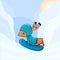 Cute cartoon Snowboarding Dachshund illustration. Great for Winter backgrounds. Vector