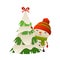 Cute cartoon snowman behind christmas tree vector