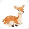 Cute cartoon spotted deer lay on white