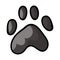 Cute cartoon spotted grey dog paw print vector clipart. Wildlife animal foot print for dog lovers. Stylized fun kids