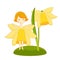 Cute cartoon spring fairy illustration with daffodil