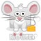 Cute cartoon square grey mouse and cheese