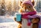 Cute cartoon squirrel, cup a winter clearing cold snow season beautiful fur fluffy