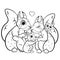 Cute cartoon squirrel family vector coloring page outline. Male and female squirrels with their pups. Coloring book of forest