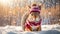 Cute cartoon squirrel in a winter clearing funny scarf December cold snow beloved character