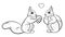 Cute cartoon squirrels couple in love vector coloring page outline. Coloring book of forest animals for kids. Isolated on white