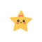 Cute cartoon star with smile and bow icon. Litlle girl star. Vector illustration