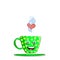 Cute cartoon steaming green cup with heart.