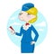 Cute cartoon stewardess with airplane tickets