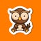 Cute cartoon sticker little owl logo template. Mascot animal character design of album, scrapbook, greeting card, invitation,