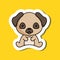 Cute cartoon sticker little pug dog  logo template. Mascot animal character design of album, scrapbook, greeting card, invitation