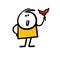 A cute cartoon stickman holds a fork with a sausage in his hand and is about to eat.